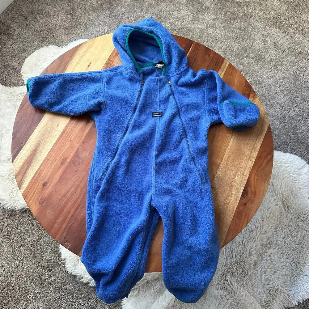 Patagonia Kids One-Piece Fleece Snowsuit in Blue with Teal Trim
